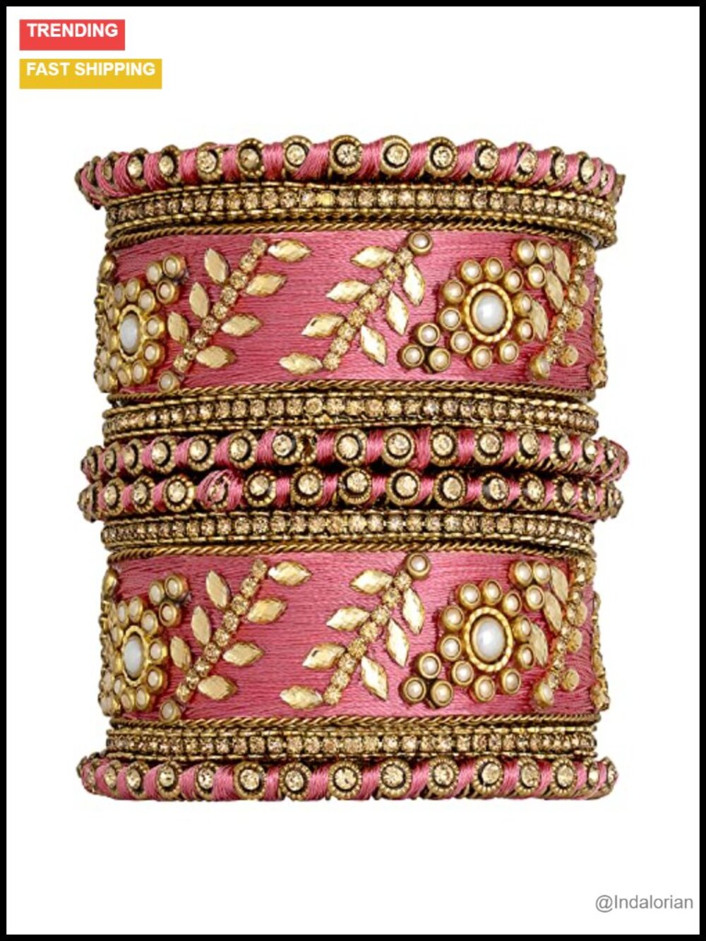 Silk Thread Faux Stone Studded Bridal Bangle Set Traditional Wedding Jewelry
